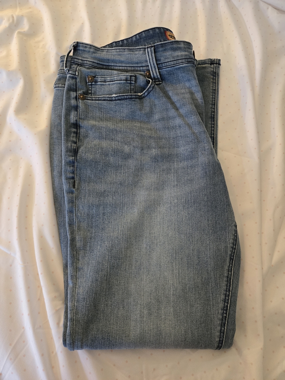 Seven7 Blue Denim Slim Straight Jeans with Yellow Label